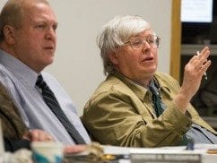 APA Commissioner Dick Booth contended
that the legal status of the rail corridor would
change if tracks are removed.
Photo by Mike Lynch