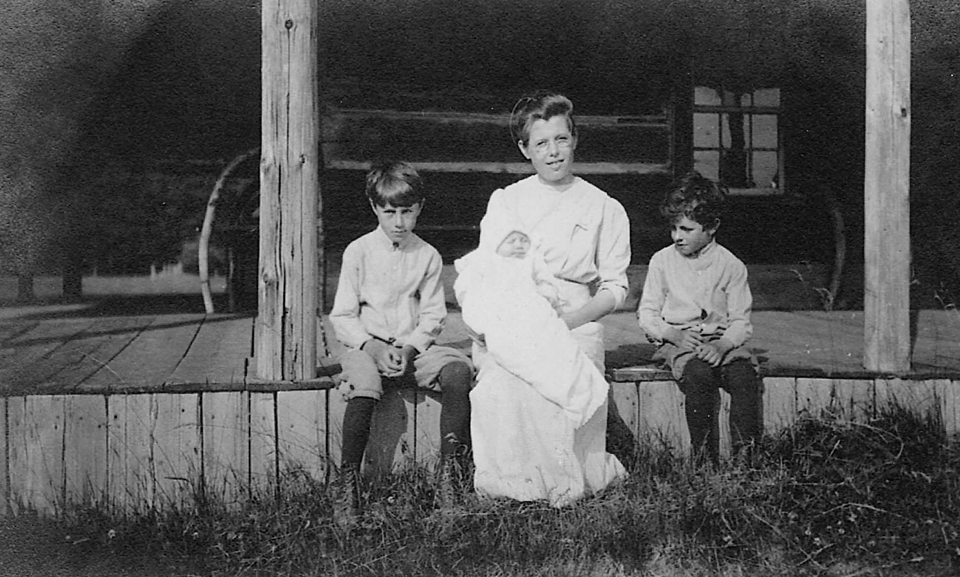 Catherine Petty with her three sons (Clarence is on right).