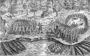 In 1609, Samuel de Champlain encountered the Iroquois for the first time when he and his Algonquin allies fought a Mohawk band near Crown Point.