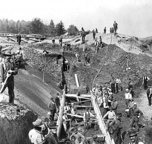 Repair crews work on the Forestport canal, circa 1899.