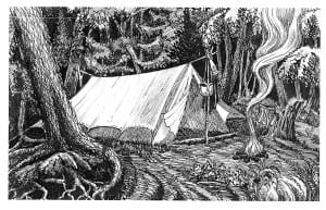 Gerster’s portrayal of his tent, which weighed just 4 pounds, 9 ounces.