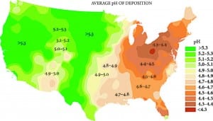 The low pH levels in the Northeast are evidence of acid rain.