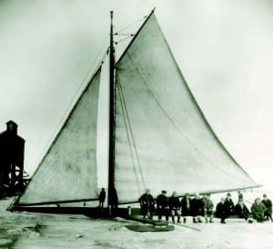 Early iceboats like this one from 1915 were used for transportation as well as for fun.