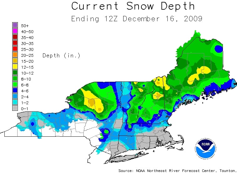 snow map Snow depths for Wednesday, December 16. Courtesy of NOAA.