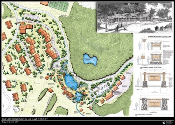 The architectural drawing shows a portion of the proposed Adirondack Club and Resort.