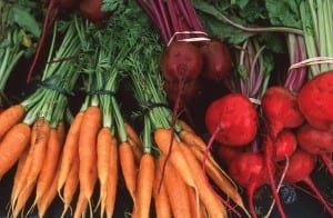 Locally grown carrots and beets.