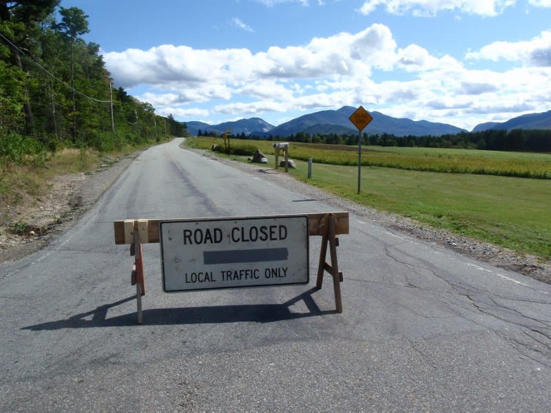 Road closed Adirondak Loj Road is closed to the public. Photo by Phil Brown.