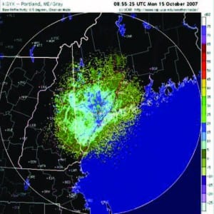 Radar tracks the movement of birds over Maine.