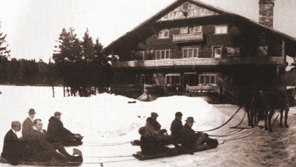 Visitors get ready for a horse-drawn sleigh ride.