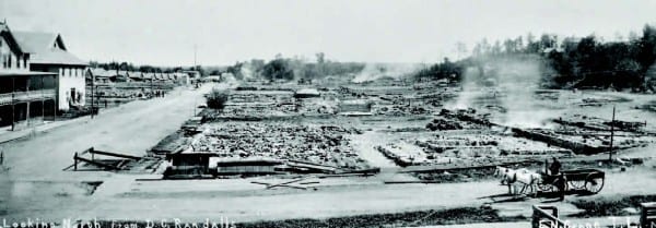 Almost the entire business section of Tupper Lake’s upper village was destroyed by fire in 1899. Courtesy of Arcadia Publishing