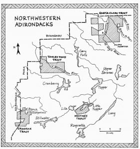 The state preserved the shaded tracts—154,000 acres, in all—in deals with Champion International and Marylou Whitney in the late 1990s.