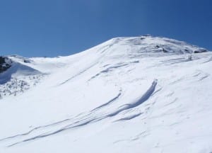 Wind slab on the summit. Photo by Phil Brown.