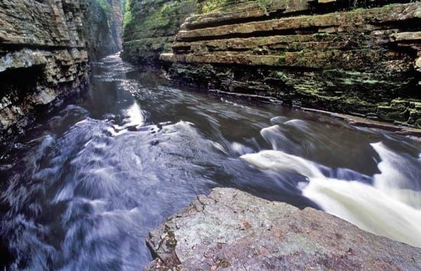 Carl Heilman II recommends photographing Ausable Chasm on a day clouds diffuse the light.