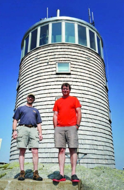 Casson and Rich Brandt, left, collect cloud data at Whiteface. Photo by Pat Hendrick