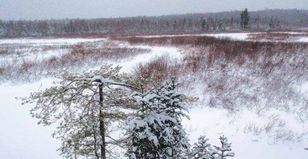 The frozen Oswegatchie River as seen from High Rock. Photo by Phil Brown