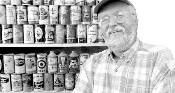 Mike Jarboe and his beer-can collection in 2000.  Photo by Richard Lovrich.