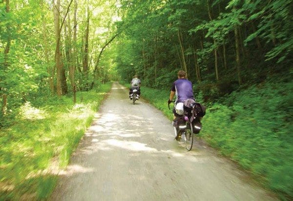 Cyclists ride the Great Allegheny Passage Trail, which winds 150 miles through Maryland and Pennsylvania. Photo by Gary Bunk