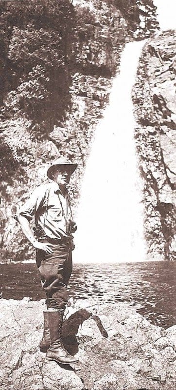 Howard Zahniser at Hanging Spear Falls in 1946. 