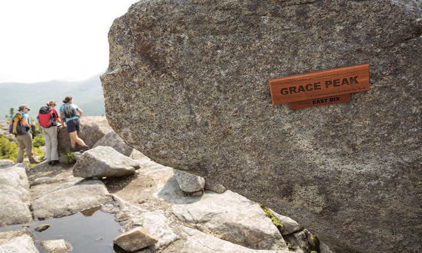 Admirers of Grace Hudowalski placed this commemorative sign on the summit. Photo by Lisa Godfrey