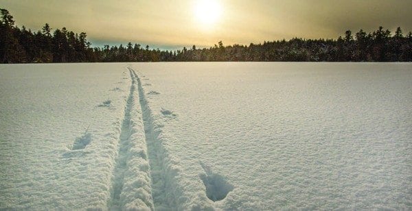 Skiers can glide through unbroken powder on Follensby Clear and nearby ponds. Photo by Nancie Battaglia