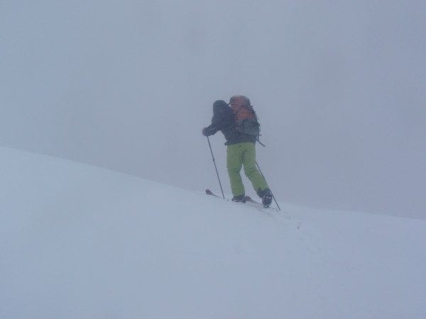 Tim Peartree ascends Mount Marcy in a whiteout Sunday. Photos by Phil Brown.