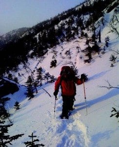 Ranger Kevin Burns trudges through snow on the second day of the search. Photo courtesy of DEC