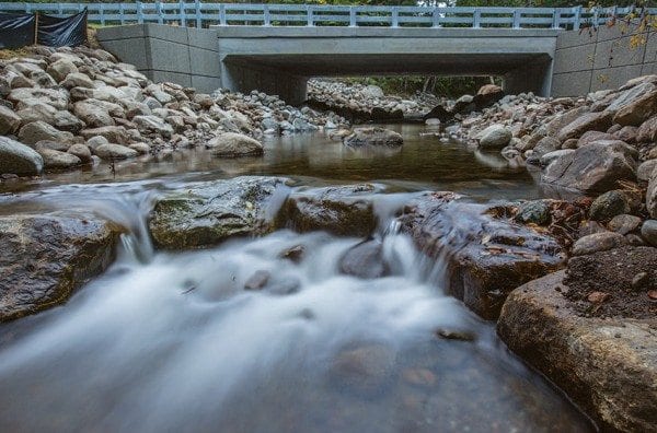 This new culvert on Roaring Brook in Lake Placid allows for fish passage throughout the summer months when brook trout seek out colder waters. Photo by Erika Edgley / Adirondack Nature Consevancy