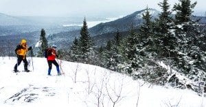 Snowshoers reach the open summit of Coney Mountain near Tupper Lake. Photo by Nancie Battaglia