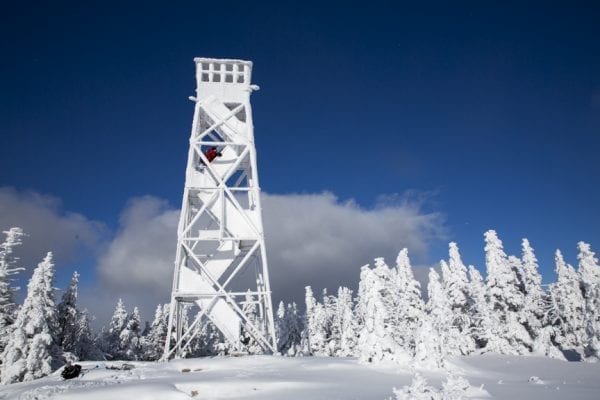 Scenes from a visit to the St. Regis Mountain fire tower with Doug Fitzgerald via the Teddy Roosevelt Trail in January 2017.