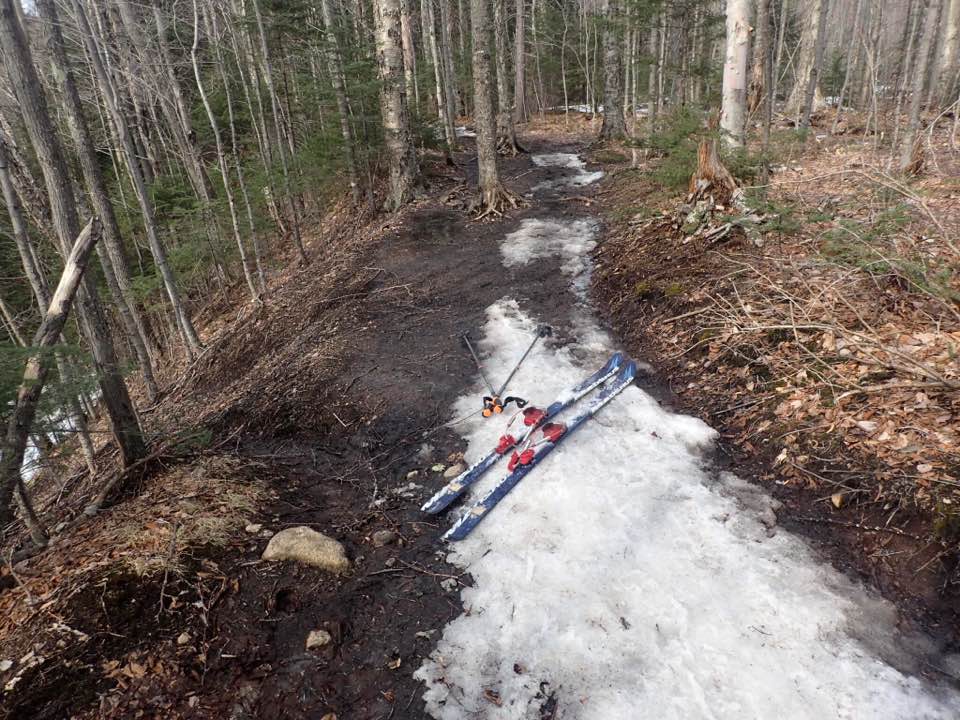 Photo of muddy Van Hoevenberg Trail to Mount Marcy in Adirondacks on 4/8/18. By Phil Brown.