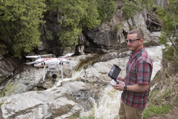 Dave LaMountain operates a drone at the Flume on the West Branch of the Ausable River in Wilmington. The DEC is currently working on new regulations for drones in the Forest Preserve.