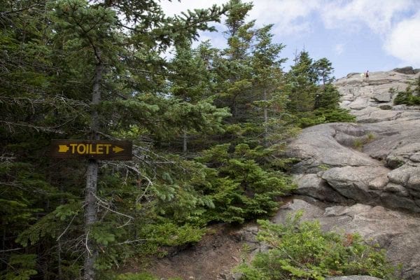 Box privies have been installed at high elevations, a change from the past. This one is near the summit of Cascade Mountain.