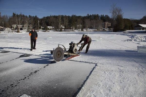 Scenes from Lake Flower on January 26, where volunteer crews were working to build an ice palace for the Saranac Lake Winter Carnival.