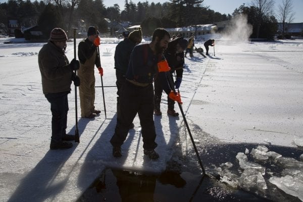 Scenes from Lake Flower on January 26, where volunteer crews were working to build an ice palace for the Saranac Lake Winter Carnival.
