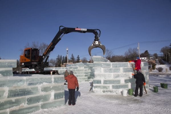 Scenes from Lake Flower on January 26, where volunteer crews were working to build an ice palace for the Saranac Lake Winter Carnival.