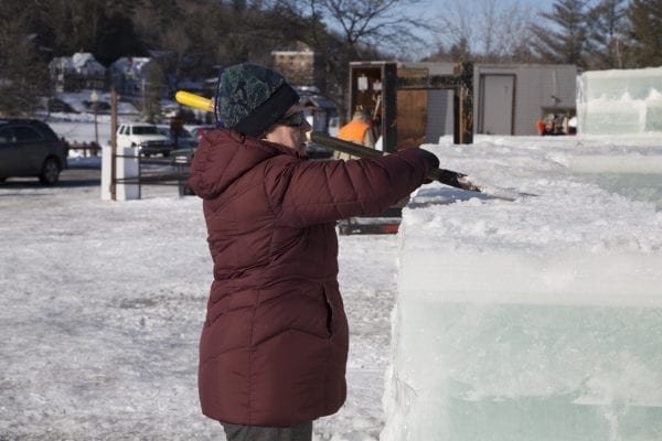 Scenes from Lake Flower on January 26, where volunteer crews were working to build an ice palace for the Saranac Lake Winter Carnival.