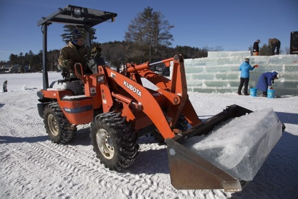 Scenes from Lake Flower on January 26, where volunteer crews were working to build an ice palace for the Saranac Lake Winter Carnival.