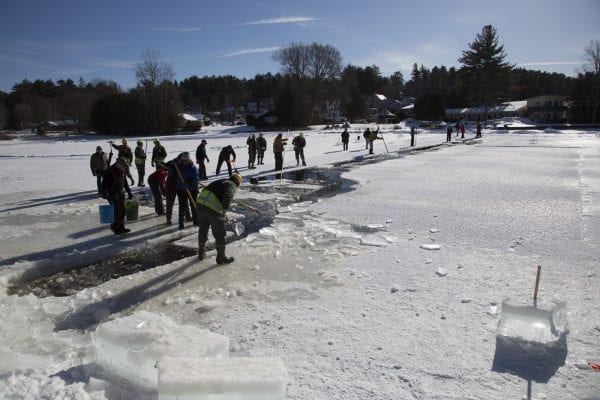 Scenes from Lake Flower on January 26, where volunteer crews were working to build an ice palace for the Saranac Lake Winter Carnival.