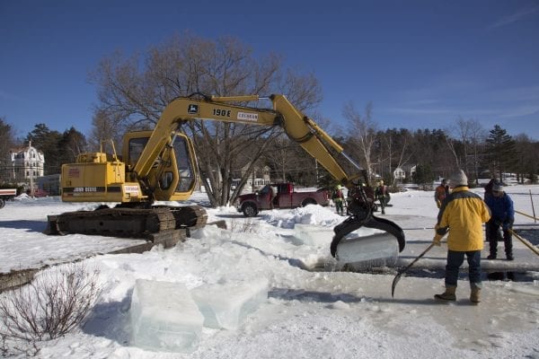 Scenes from Lake Flower on January 26, where volunteer crews were working to build an ice palace for the Saranac Lake Winter Carnival.