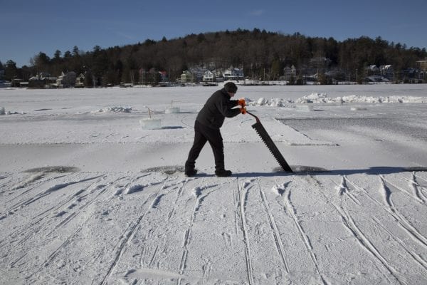 Scenes from Lake Flower on January 26, where volunteer crews were working to build an ice palace for the Saranac Lake Winter Carnival.