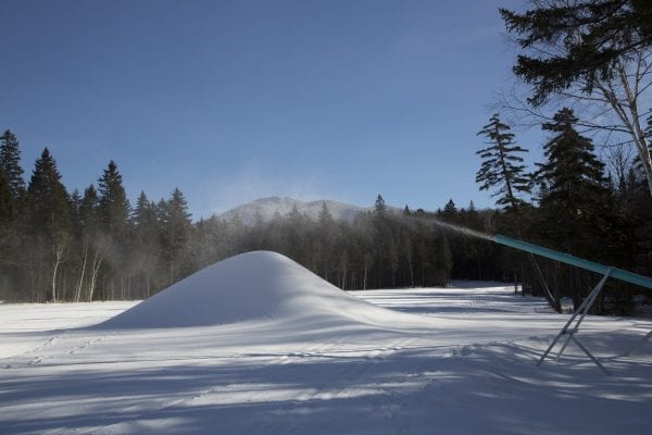 Mount Van Hoevenberg installed a snowmaking machine last winter in an effort to extend its skiing season, especially during warm winters when natural snow is scarce.
