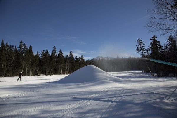 Mount Van Hoevenberg installed a snowmaking machine last winter in an effort to extend its skiing season, especially during warm winters when natural snow is scarce.