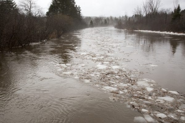 River Road in Lake Placid was closed on Friday, January 12, 2018, because of flooding on the West Branch of the Ausable River.