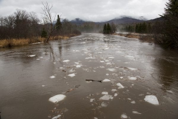 River Road in Lake Placid was closed on Friday, January 12, 2018, because of flooding on the West Branch of the Ausable River.