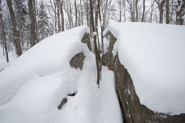 A skip trip to Goodman Mountain near Tupper Lake after several feet of snow had fallen. The deep snow made it possible to ski this hiking trail that is part of the Tupper Lake Triad.