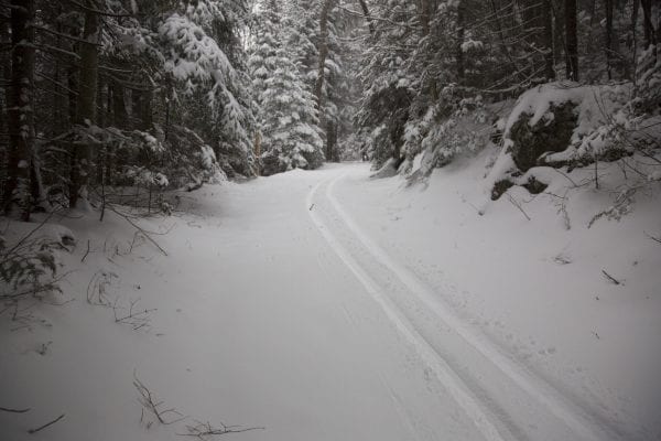 Old Mountain Road, as seen in March 2018, is part of the Jackrabbit Ski Trail. It runs from Mountain Lane in Lake Placid to Alstead Hill Road in Keene, making for a scenic ski in the winter months.  Photo by Mike Lynch