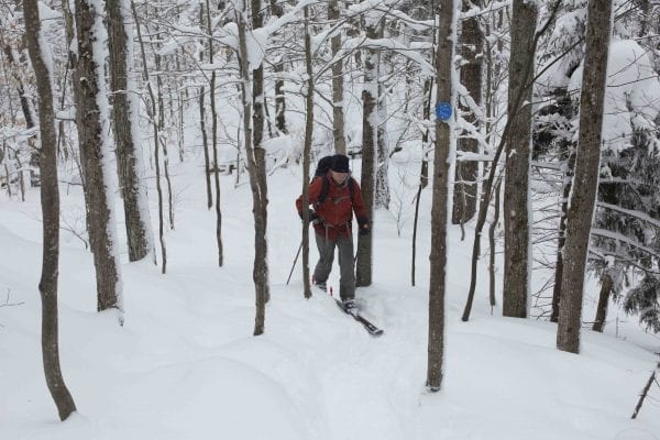 Coney Mountain is a popular hiking destination near Tupper Lake, but it can also be skied in the winter when there is a deep snowpack.