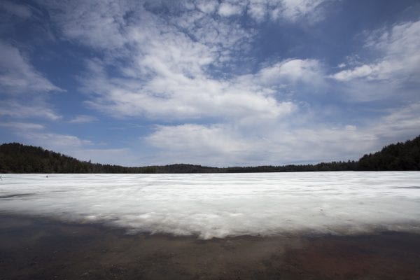 Little Clear Pond in the St. Regis Canoe Area is covered in ice on May 1.