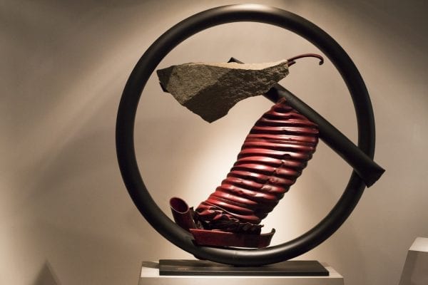 Sculptor John Van Alstine uses stone and manmade objects to create abstract art. His gallery is located in Wells, N.Y., and his work has been exhibited in the U.S., Asia, and Europe.