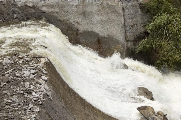 Crews work to remove the Rome Dam on the West Branch of the Ausable River on August 28, 2018. The dam is located upstream of Ausable Forks. Photo by Mike Lynch